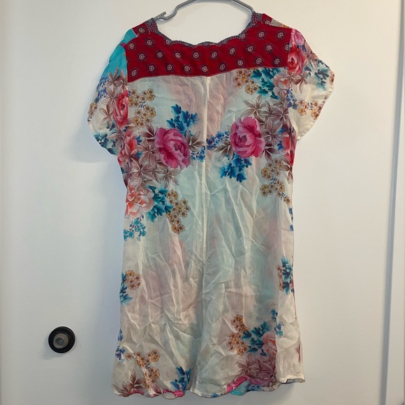 Johnny Was Floral V-Neck Tunic - Red and Blue - Picture 2 of 5